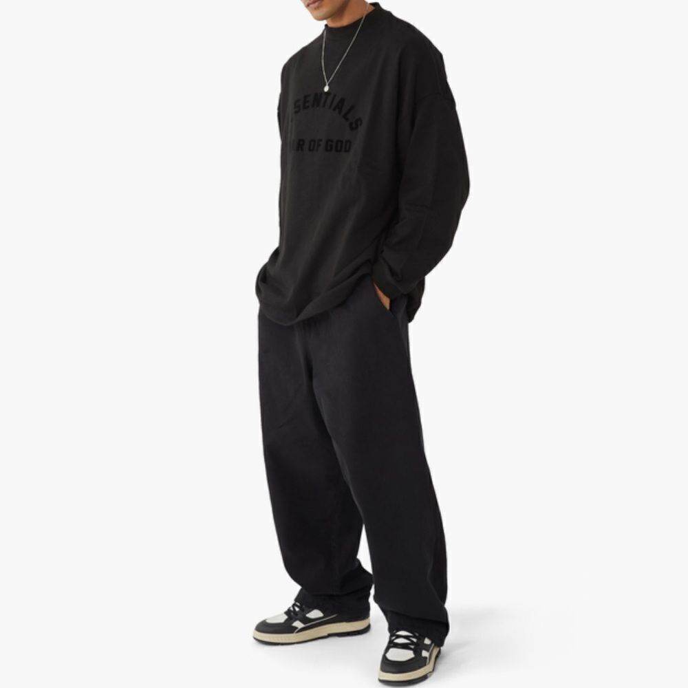 FEAR OF GOD ESSENTIALS Cotton Crewneck Long Sleeve Shirt Oversized Black - Picture 2 of 4